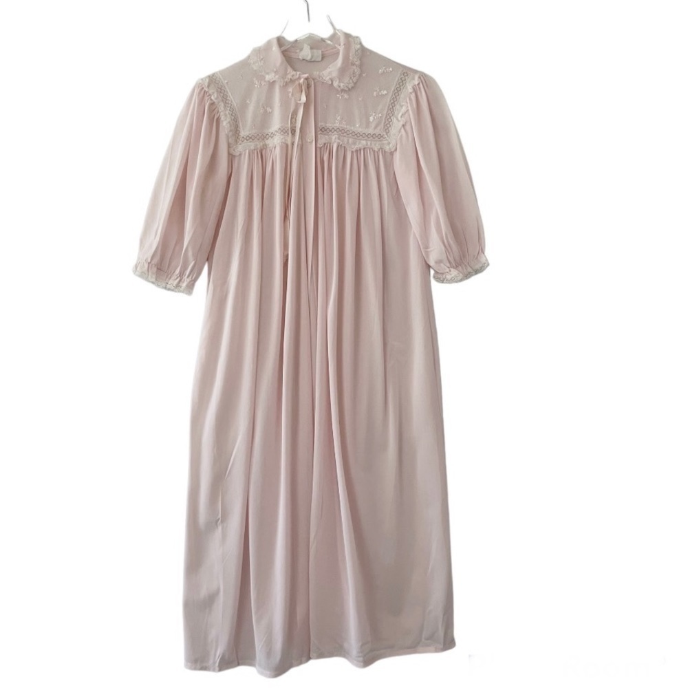 MISS SIREN Vintage Siren Pink Tricot Lace Trim Robe Size Small